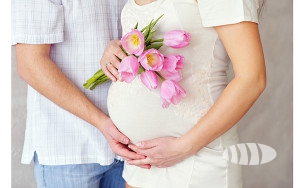 Pregnant woman belly with tulips